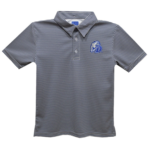 Drake University Bulldogs Embroidered Navy Stripes Short Sleeve Polo Box Shirt