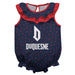 Duquesne Dukes Swirls Blue Sleeveless Ruffle Onesie Logo Bodysuit