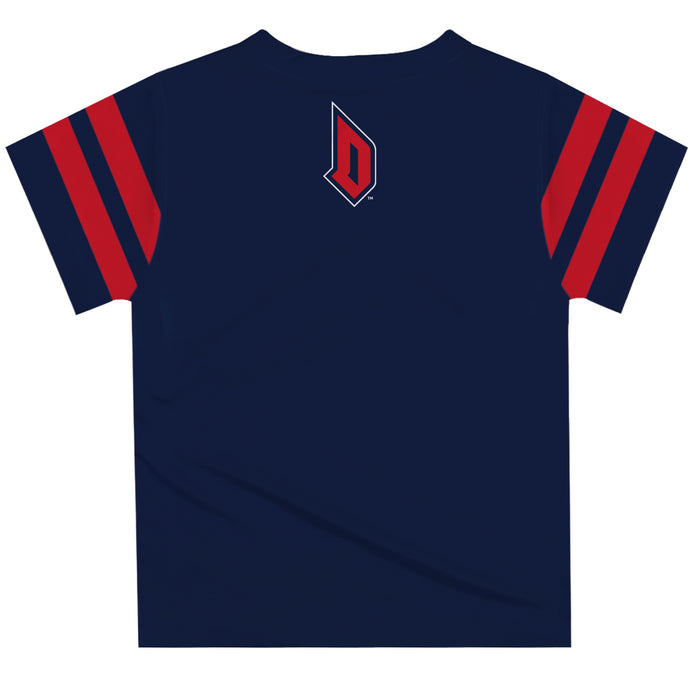 Duquesne Dukes Vive La Fete Boys Game Day Blue Short Sleeve Tee with Stripes on Sleeves - Vive La Fête - Online Apparel Store