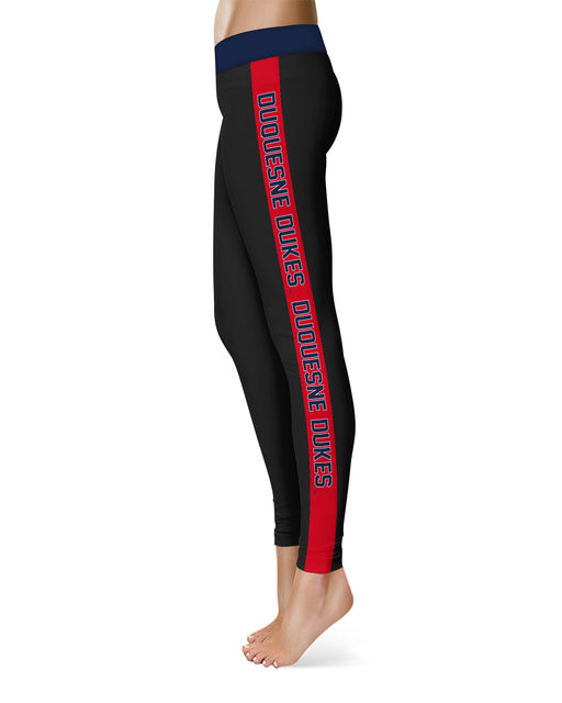 Duquesne Dukes Vive La Fete Game Day Collegiate Red Stripes Women Black Yoga Leggings 2 Waist Tights" - Vive La Fête - Online Apparel Store