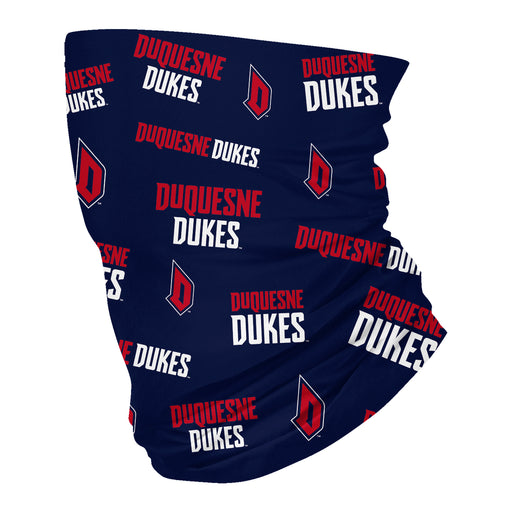 Duquesne Dukes Vive La Fete All Over Logo Game Day  Collegiate Face Cover Soft 4-Way Stretch Neck Gaiter