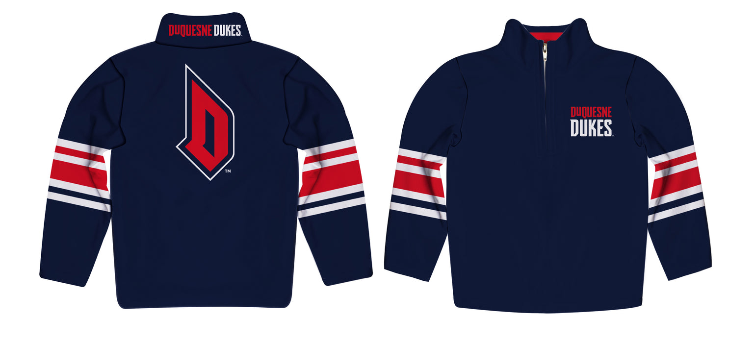 Duquesne Dukes Vive La Fete Game Day Blue Quarter Zip Pullover Stripes on Sleeves - Vive La Fête - Online Apparel Store