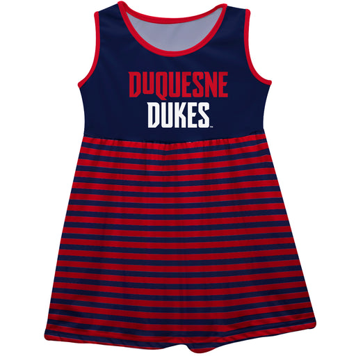 Duquesne Dukes Vive La Fete Girls Game Day Sleeveless Tank Dress Solid Blue Logo Stripes on Skirt - Vive La Fête - Online Apparel Store