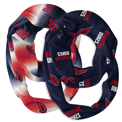 Duquesne Dukes Vive La Fete All Over Logo Game Day Collegiate Women Set of 2 Light Weight Ultra Soft Infinity Scarfs