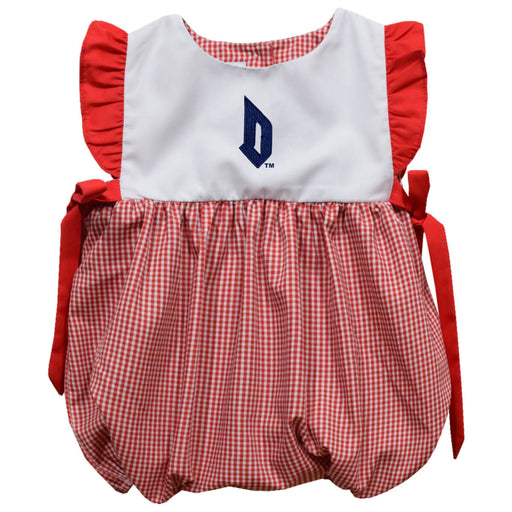 Duquesne Dukes Embroidered Red Cardinal Gingham Short Sleeve Girls Bubble