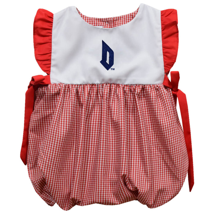 Duquesne Dukes Embroidered Red Cardinal Gingham Short Sleeve Girls Bubble