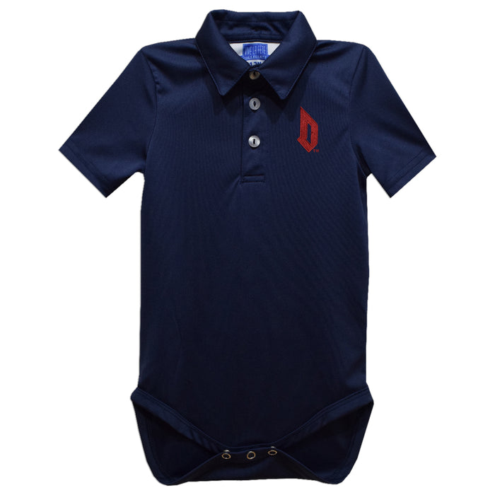 Duquesne Dukes Embroidered Navy Solid Knit Polo Onesie