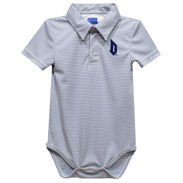 Duquesne Dukes Embroidered Gray Stripe Knit Polo Onesie