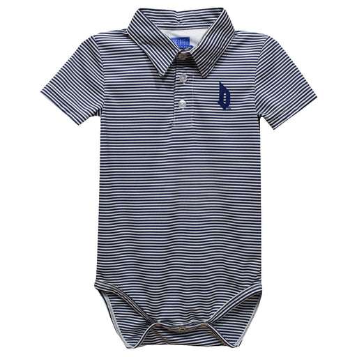 Duquesne University Dukes Embroidered Navy Stripe Knit Polo Onesie