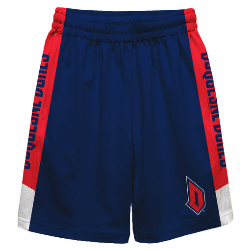 Duquesne Dukes Vive La Fete Game Day Blue Stripes Boys Solid Red Athletic Mesh Short