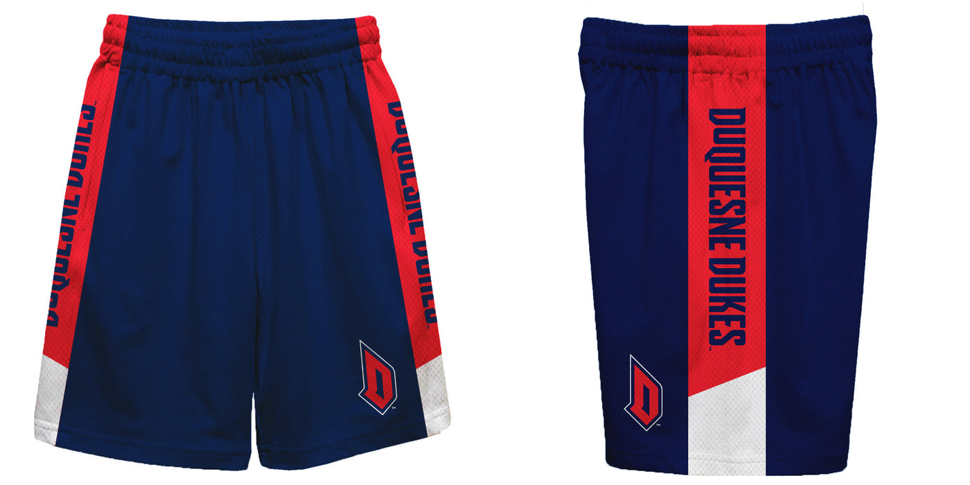 Duquesne Dukes Vive La Fete Game Day Blue Stripes Boys Solid Red Athletic Mesh Short - Vive La Fête - Online Apparel Store