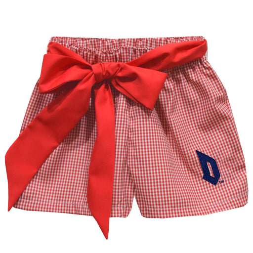 Duquesne Dukes Embroidered Red Cardinal Gingham Girls Short with Sash