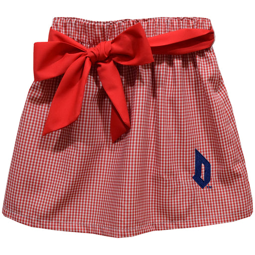 Duquesne Dukes Embroidered Red Cardinal Gingham Skirt With Sash