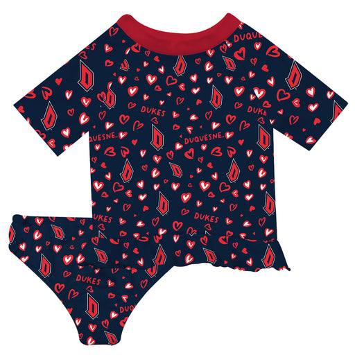 Duquesne Dukes Vive La Fete All Over Logo Blue Long Sleeve Bikini Set