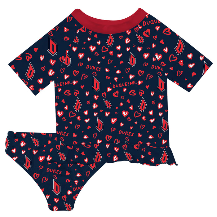 Duquesne Dukes Vive La Fete All Over Logo Blue Long Sleeve Bikini Set