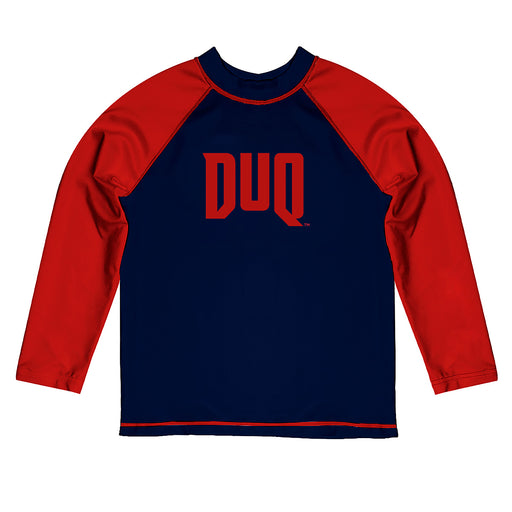 Duquesne Dukes Vive La Fete Blue Red Long Sleeve Raglan Rashguard
