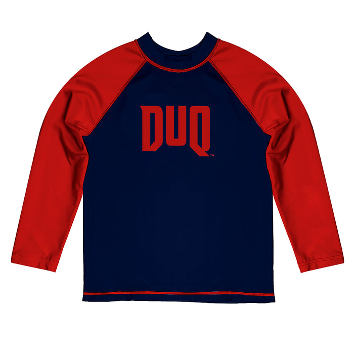 Duquesne Dukes Vive La Fete Blue Red Long Sleeve Raglan Rashguard