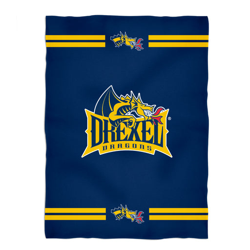 Drexel University Dragons Vive La Fete Game Day Soft Premium Fleece Blue Throw Blanket 40" x 58” Logo and Stripes - Vive La Fête - Online Apparel Store