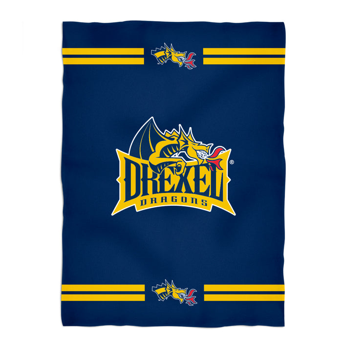 Drexel University Dragons Vive La Fete Game Day Soft Premium Fleece Blue Throw Blanket 40" x 58” Logo and Stripes - Vive La Fête - Online Apparel Store
