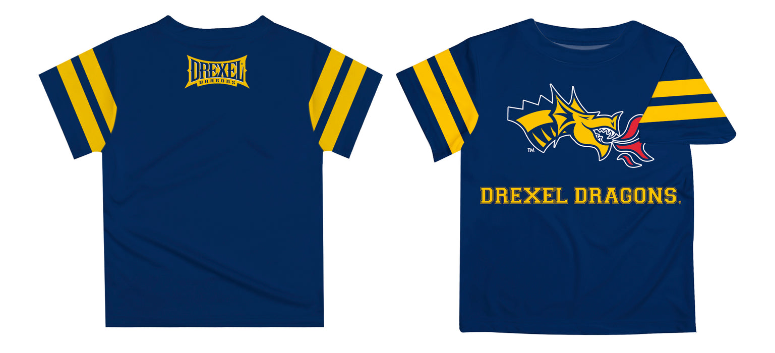 Drexel University Dragons Vive La Fete Boys Game Day Blue Short Sleeve Tee with Stripes on Sleeves - Vive La Fête - Online Apparel Store