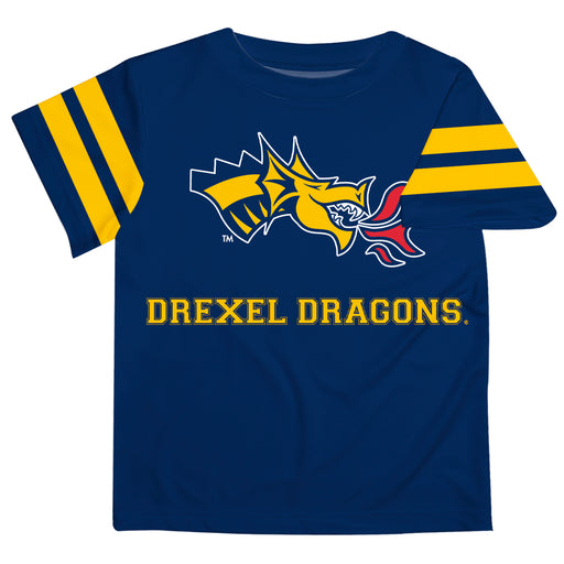 Drexel University Dragons Vive La Fete Boys Game Day Blue Short Sleeve Tee with Stripes on Sleeves - Vive La Fête - Online Apparel Store