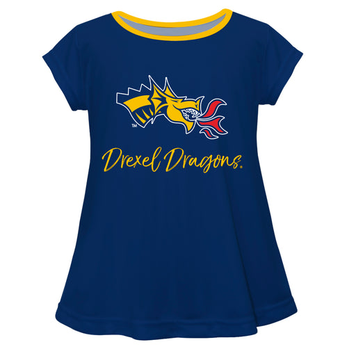 Drexel University Dragons Vive La Fete Girls Game Day Short Sleeve Blue Top with School Mascot and Name - Vive La Fête - Online Apparel Store