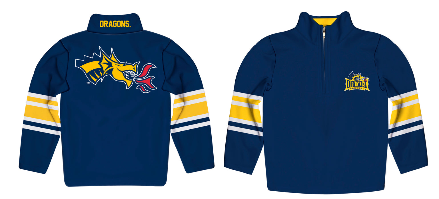 Drexel University Dragons Vive La Fete Game Day Blue Quarter Zip Pullover Stripes on Sleeves - Vive La Fête - Online Apparel Store
