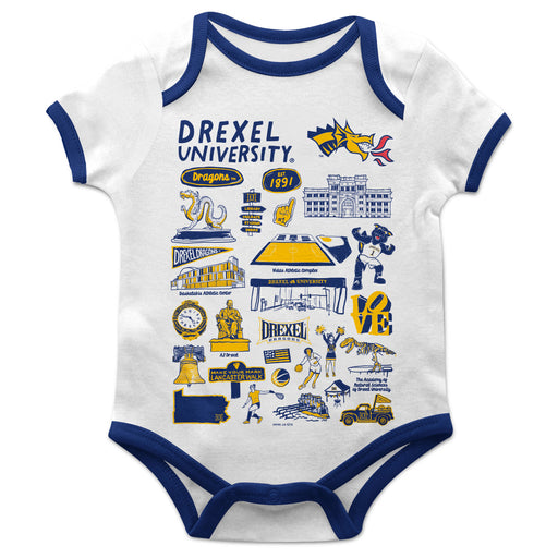 Drexel University Dragons Hand Sketched Vive La Fete Impressions Artwork Infant White Short Sleeve Onesie Bodysuit
