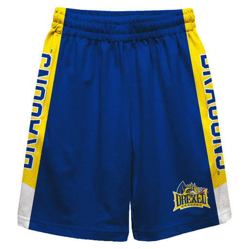Drexel Dragon Vive La Fete Game Day Blue Stripes Boys Solid Gold Athletic Mesh Short