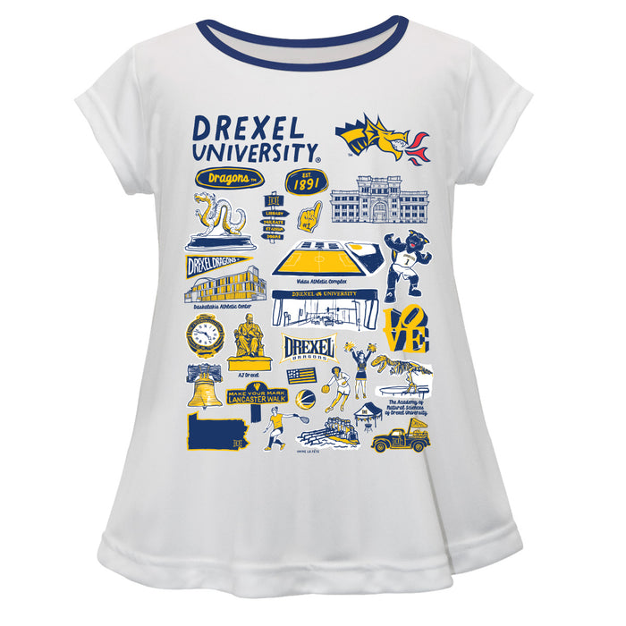 Drexel University Dragons Hand Sketched Vive La Fete Impressions Artwork White Short Sleeve Top