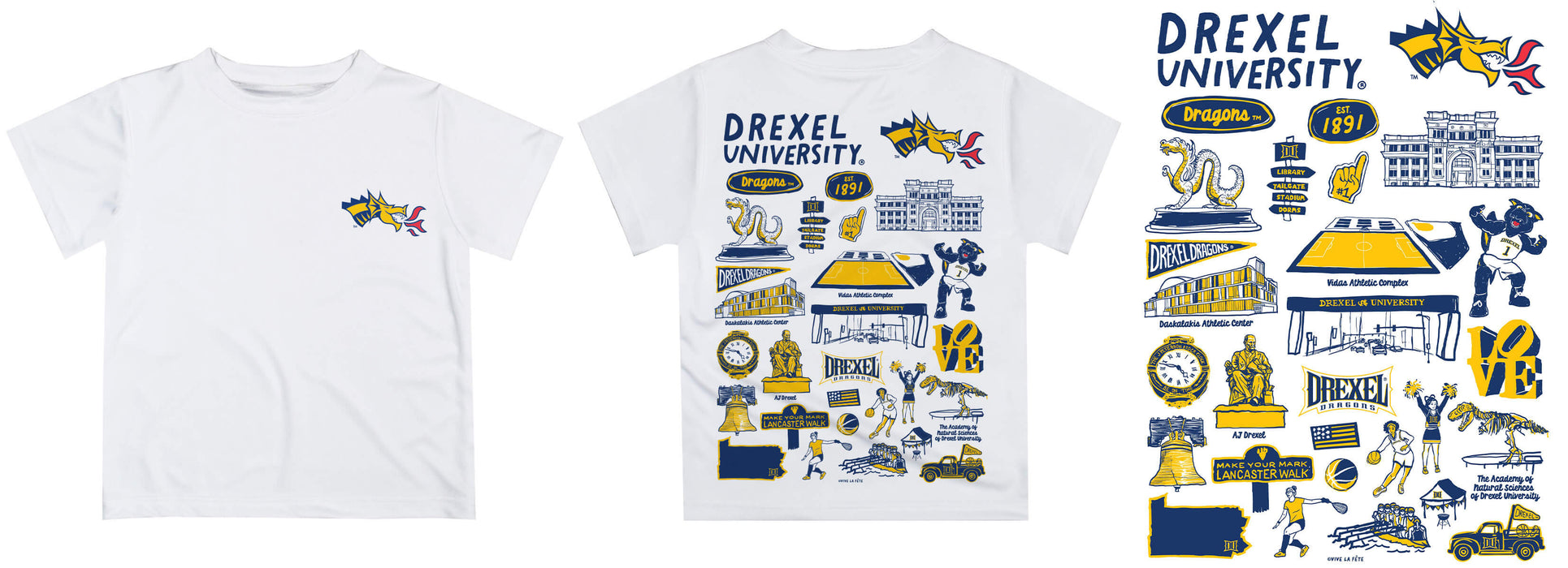 Drexel University Dragons Hand Sketched Vive La Fete Impressions Artwork Boys Gold Short Sleeve Tee Shirt - Vive La Fête - Online Apparel Store