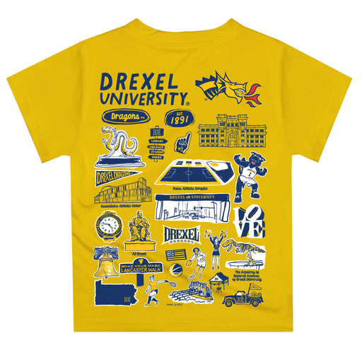 Drexel University Dragons Hand Sketched Vive La Fete Impressions Artwork Boys Gold Short Sleeve Tee Shirt - Vive La Fête - Online Apparel Store