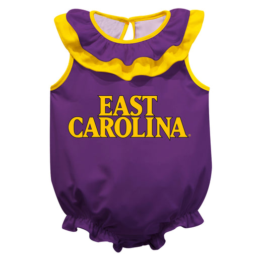 East Carolina Pirates Purple Sleeveless Ruffle Onesie Logo Bodysuit by Vive La Fete