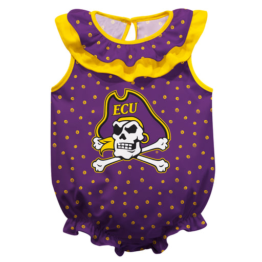 East Carolina Pirates Swirls Purple Sleeveless Ruffle Onesie Logo Bodysuit