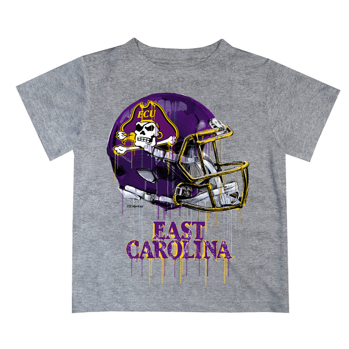 East Carolina Pirates Original Dripping Football Helmet Heather Gray T-Shirt by Vive La Fete