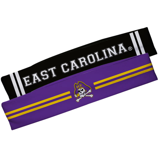 East Carolina Pirates Vive La Fete Girls Women Game Day Set of 2 Stretch Headbands Headbands Logo Purple and Name Black