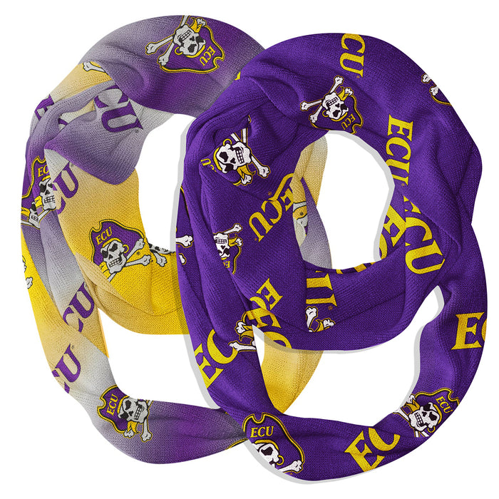 East Carolina Pirates Vive La Fete All Over Logo Collegiate Women Set of 2 Light Weight Ultra Soft Infinity Scarfs