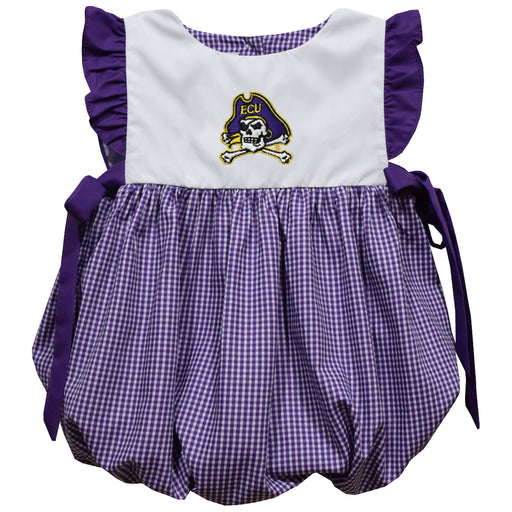 East Carolina Pirates Embroidered Purple Gingham Short Sleeve Girls Bubble