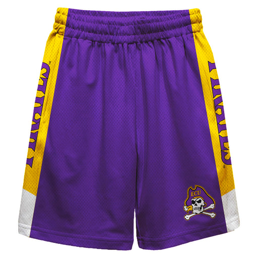 East Carolina Pirates Vive La Fete Game Day Purple Stripes Boys Solid Gold Athletic Mesh Short