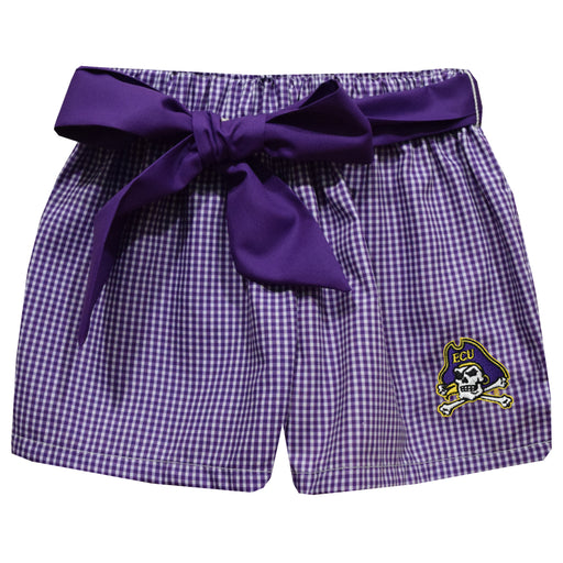 East Carolina Pirates Embroidered Purple Gingham Girls Short with Sash