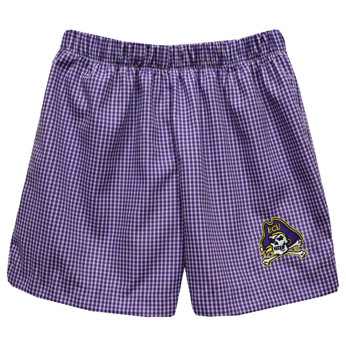 East Carolina Pirates Embroidered Purple Gingham Pull On Short