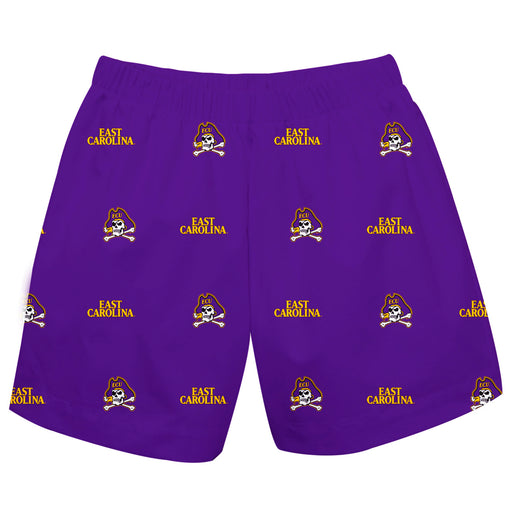 East Carolina Pirates Vive La Fete Boys Game Day All Over Logo Elastic Waist Classic Play Purple Pull On Short