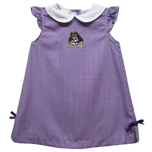 East Carolina Pirates Embroidered Purple Gingham A Line Dress