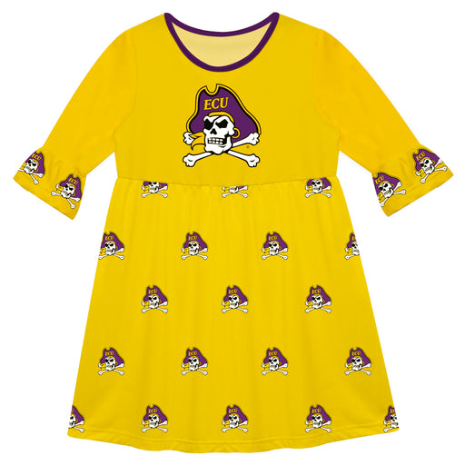 East Carolina Pirates Vive La Fete Girls Game Day 3/4 Sleeve Solid Gold All Over Logo on Skirt