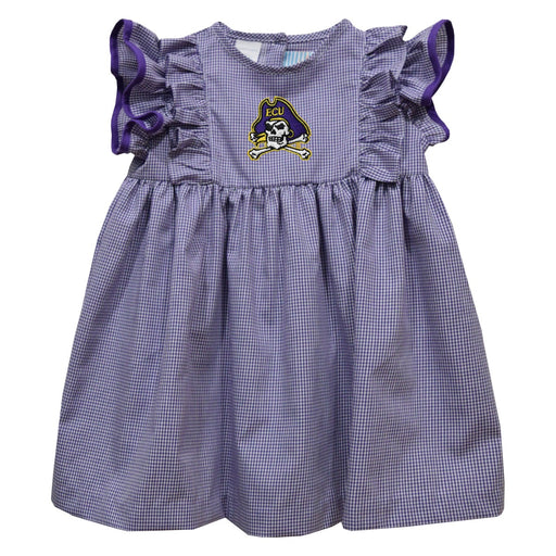 East Carolina Pirates Embroidered Purple Gingham Ruffle Dress