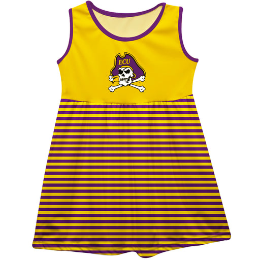 East Carolina Pirates Vive La Fete Girls Game Day Sleeveless Tank Dress Solid Gold Logo Stripes on Skirt