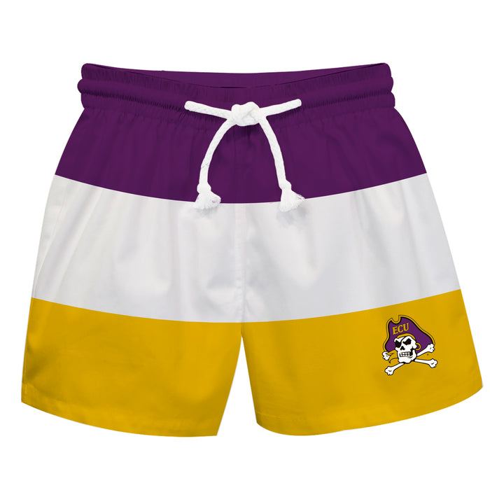 East Carolina Pirates Vive La Fete Purple White Gold Stripes Swimtrunks V1