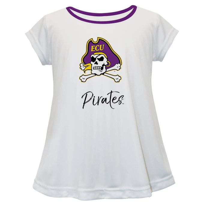 East Carolina Pirates Vive La Fete Girls Game Day Short Sleeve White Top with School Logo and Name