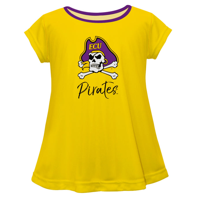 East Carolina Pirates Vive La Fete Girls Game Day Short Sleeve Gold Top with School Logo and Name