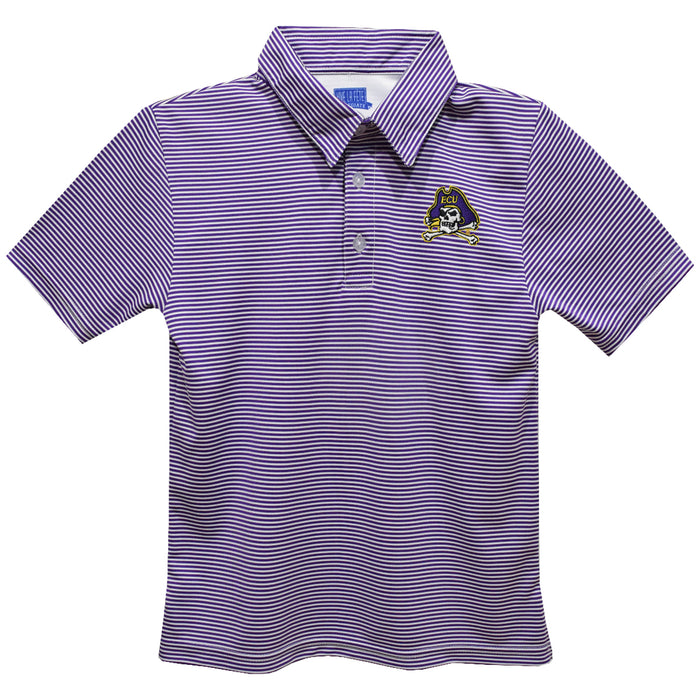East Carolina Embroidered Purple Stripes Short Sleeve Polo Box Shirt